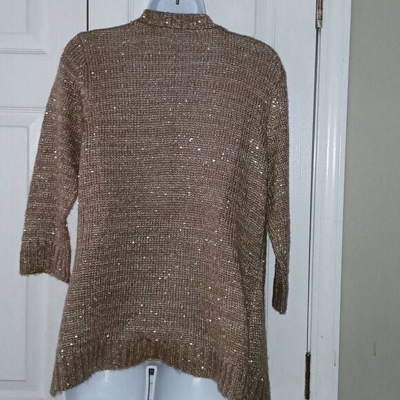 NY Collection Tan open front cardigan with silver sequins  casual Sz PL NWOT - Picture 4 of 5